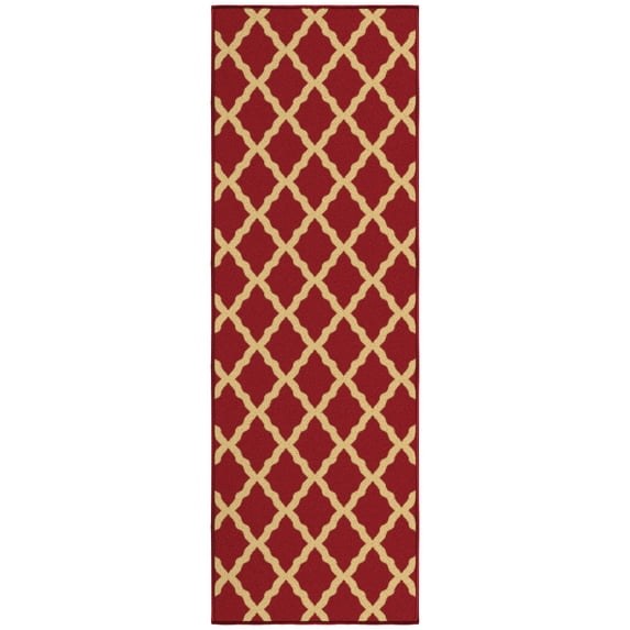 Ottomanson Non-Slip Hallway Runner Rug 20" x 59" Perfect for High Traffic Areas, Red Trellis