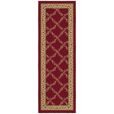 Ottomanson Non-Slip Rubberback Trellis 2x5 Runner Rug For Bedroom, 20" x 59", Red