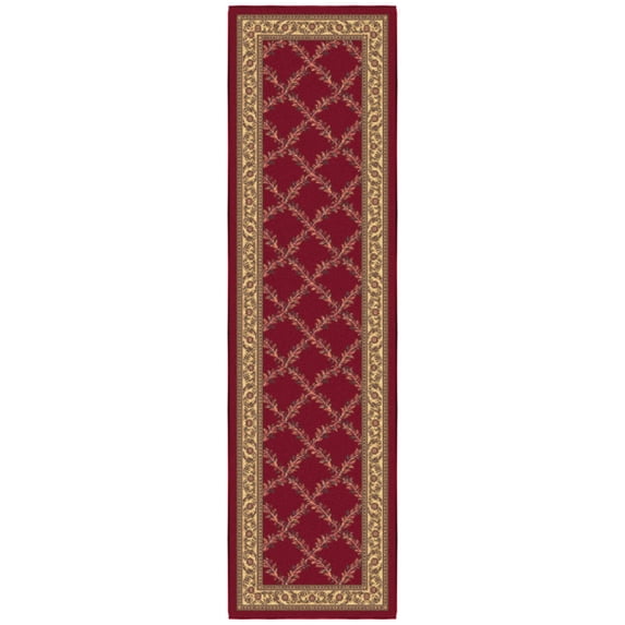 Ottomanson Trellis Kitchen Runner Rug 1'10" x 6' - Non Slip Low Pile Carpet, Burgundy Red