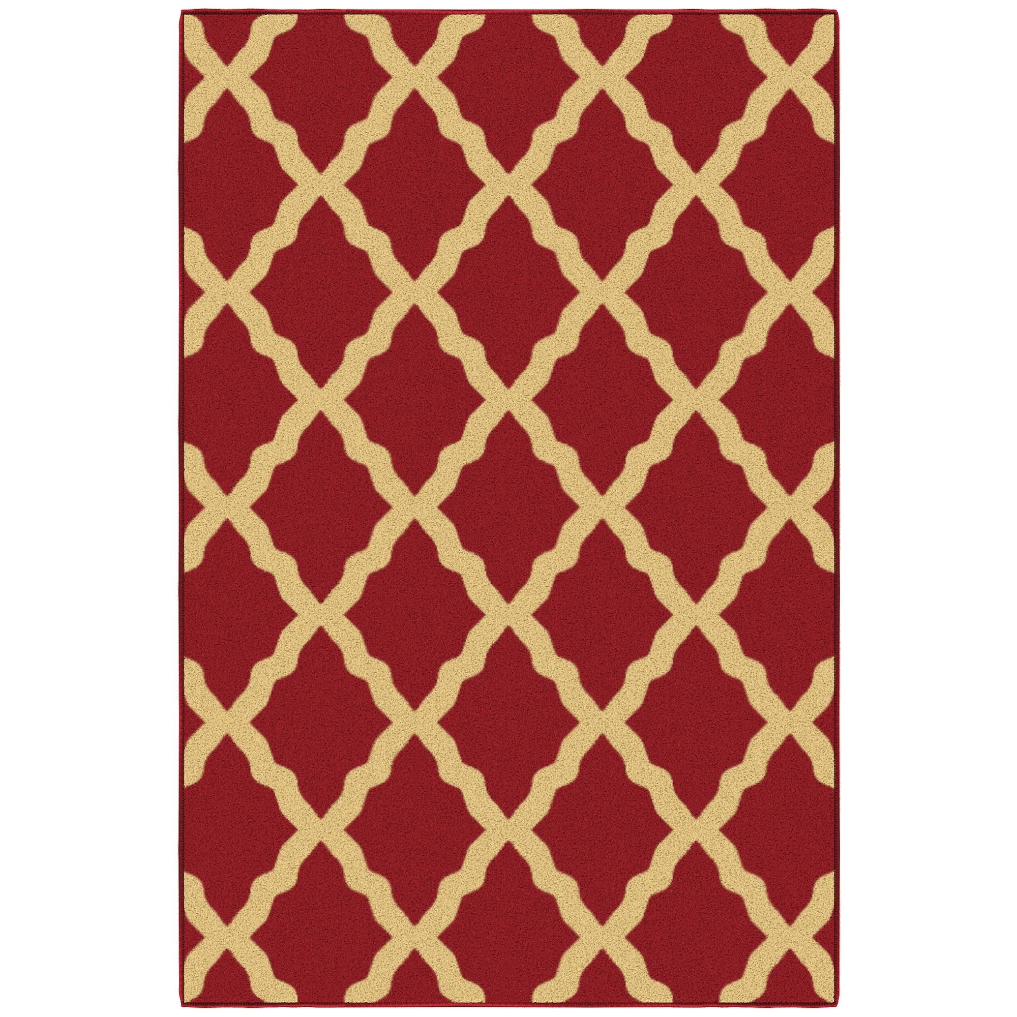Ottomanson Trellis Area Rug 3'3" x 5' - Non Slip Low Pile Carpet, Red