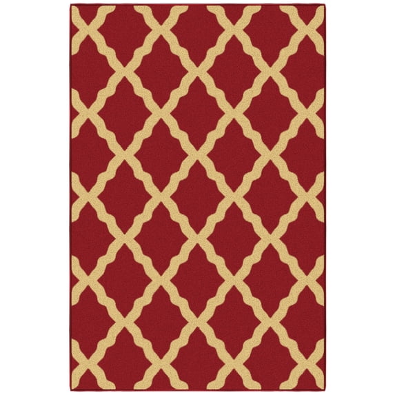 Ottomanson Trellis Area Rug 3'3" x 5' - Non Slip Low Pile Carpet, Red