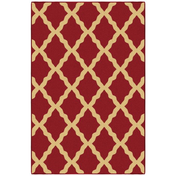 Ottomanson Trellis Area Rug 3'3" x 5' - Non Slip Low Pile Carpet, Red