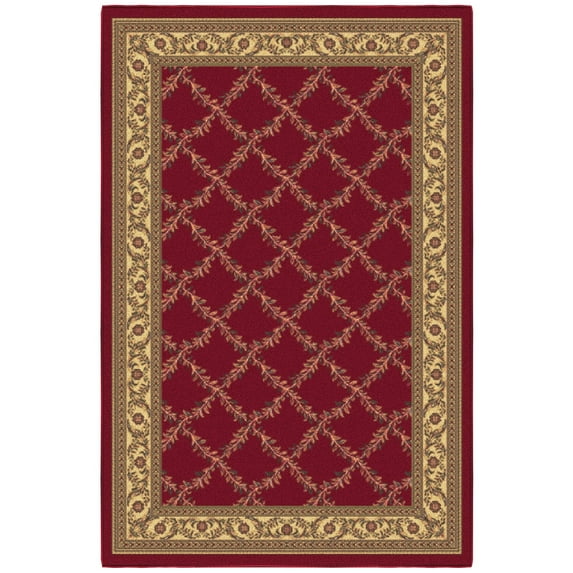 Ottomanson Trellis Area Rug 3'3" x 4'7" - Non Slip Low Pile Carpet, Burgundy Red