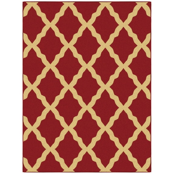 Ottomanson Trellis Area Rug 5' x 6'6" - Non Slip Low Pile Carpet, Red