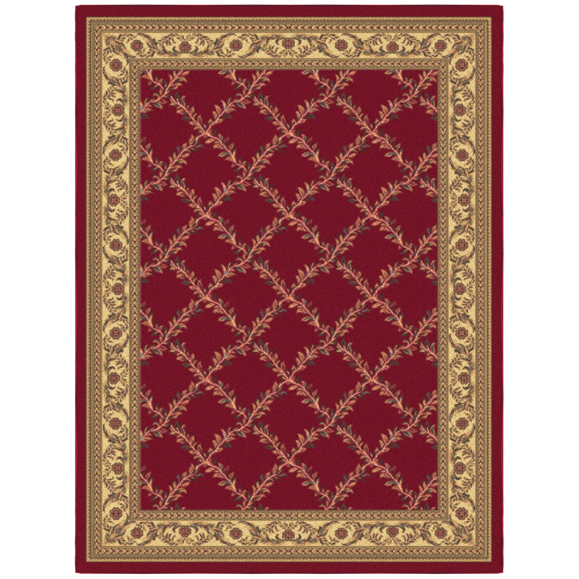 Red and Gold Synthetic Trellis Non-Slip Area Rug 5' x 6'6"