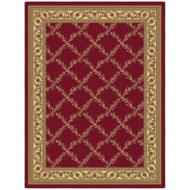 Ottomanson Non-Slip Rubberback Trellis 5x7 Area Rug For Living Room, 5' x 6'6", Red