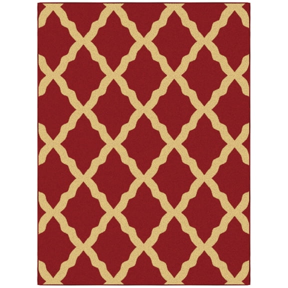 Ottomanson Trellis Area Rug 5' x 6'6" - Non Slip Low Pile Carpet, Red