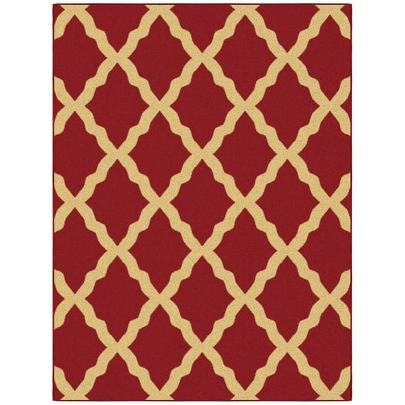 Ottomanson Trellis Area Rug 5' x 6'6" - Non Slip Low Pile Carpet, Red