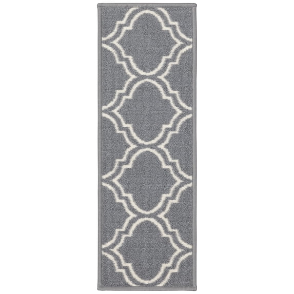Ottomanson Non-Slip Rubberback Trellis 8.5" x 26" Indoor Stair Treads, 7 Pack, Gray