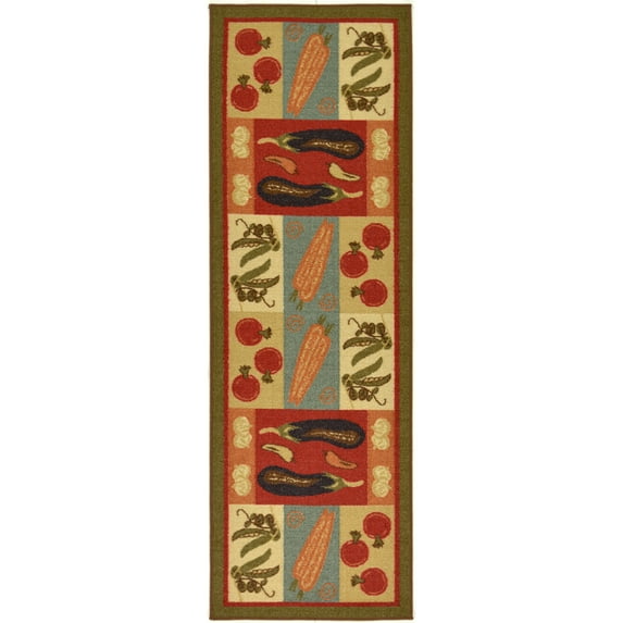 Ottomanson Non-Slip Rubberback Vegetables 2x5 Kitchen Runner Rug, 20" x 59", Olive