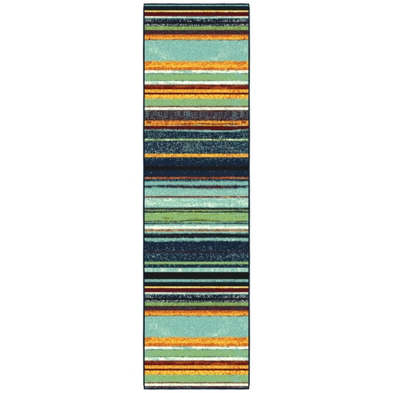 Ottomanson Striped Kitchen Runner Rug 1'10" x 7' - Non Slip Low Pile Carpet, Multicolor