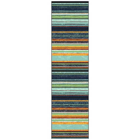 Ottomanson Striped Hallway Runner Rug 2'7" x 9'10" - Non Slip Low Pile Carpet, Multicolor