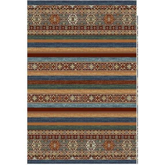 Ottomanson Non-Slip Area Rug for Living Room 3'3" x 5' Durable Low Profile Carpet, Multi Stripes