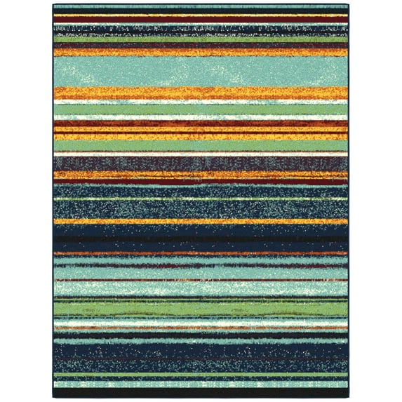 Ottomanson Striped Area Rug 5' x 6'6" - Non Slip Low Pile Carpet, Multicolor