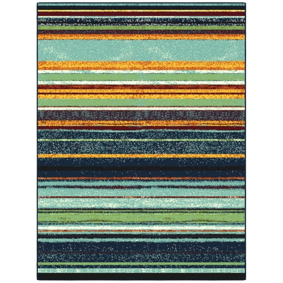 Ottomanson Striped Area Rug 5' x 6'6" - Non Slip Low Pile Carpet, Multicolor
