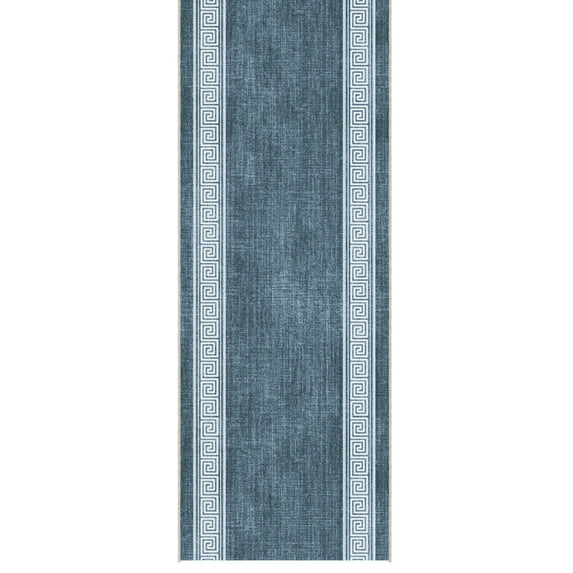 Ottomanson Aisle Runner Rug 1'10.5" x 23' Soft Non-Slip Indoor Rug, Greek Border Greyish Blue