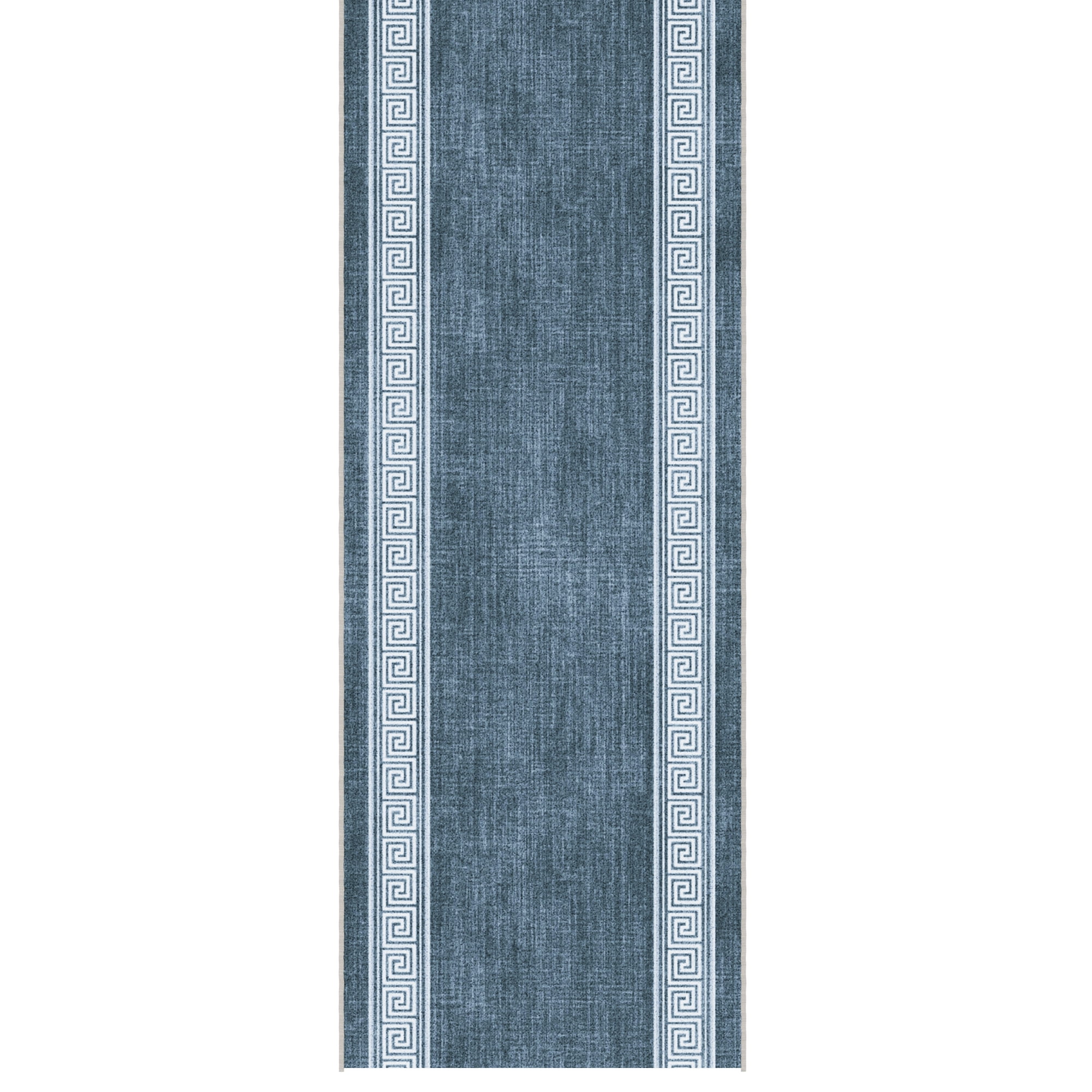 Ottomanson Aisle Runner Rug 1'10.5" x 33' Soft Non-Slip Indoor Rug, Greek Border Greyish Blue