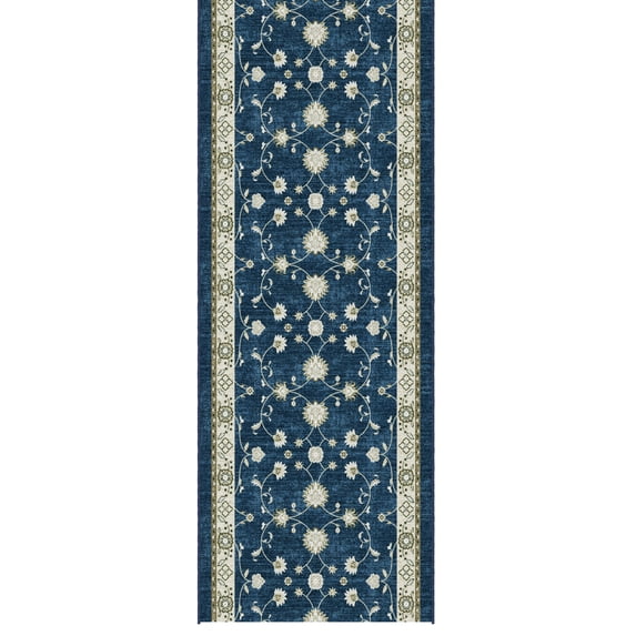 Ottomanson Aisle Runner Rug 1'10.5" x 43' Soft Non-Slip Indoor Rug, Mahal Navy