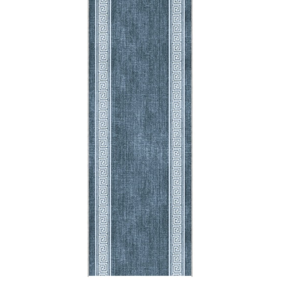 Ottomanson Bath Rug 1'10.5" x 5' Soft Non-Slip Washable Runner, Greek Border Greyish Blue