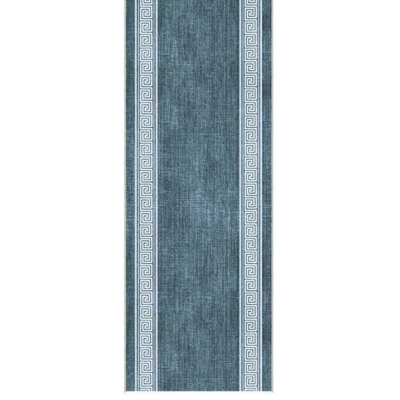 Ottomanson Aisle Runner Rug 1'10.5" x 55' Soft Non-Slip Indoor Rug, Greek Border Greyish Blue