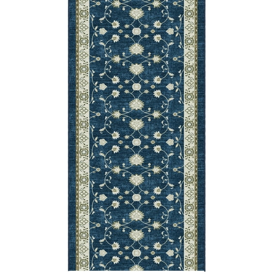 Ottomanson Aisle Runner Rug 2'7" x 37' Soft Non-Slip Indoor Rug, Mahal Navy