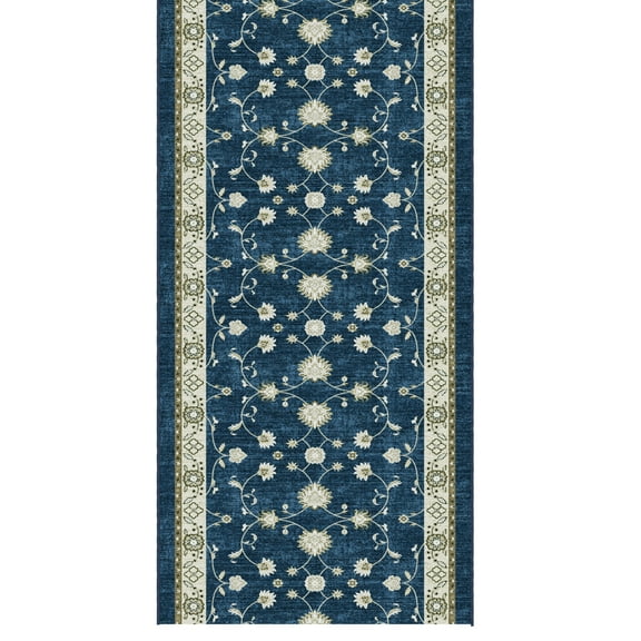 Ottomanson Runner Rug 2'7" x 7' Soft Non-Slip Indoor Runner, Mahal Navy