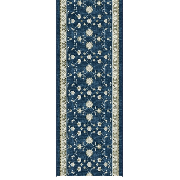 Ottomanson Front Door Mat for Inside 1'10.5" x 3' Soft Non-Slip Washable Rug, Mahal Navy