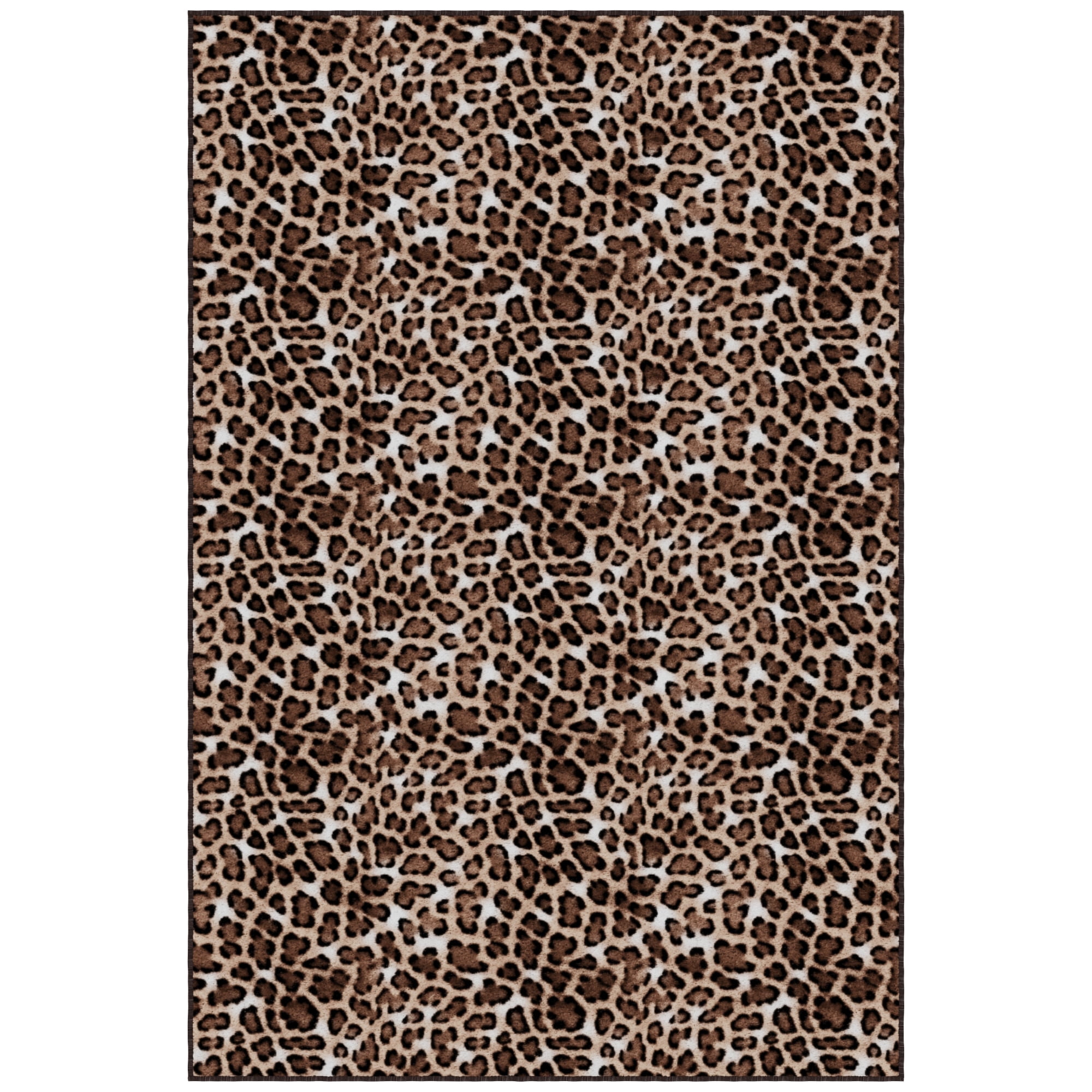 Ottomanson Non-Slip Washable Area Rug for Living Room Durable Low Profile Bedroom Carpet 3'3" x 4'6" Leopard Print Brown