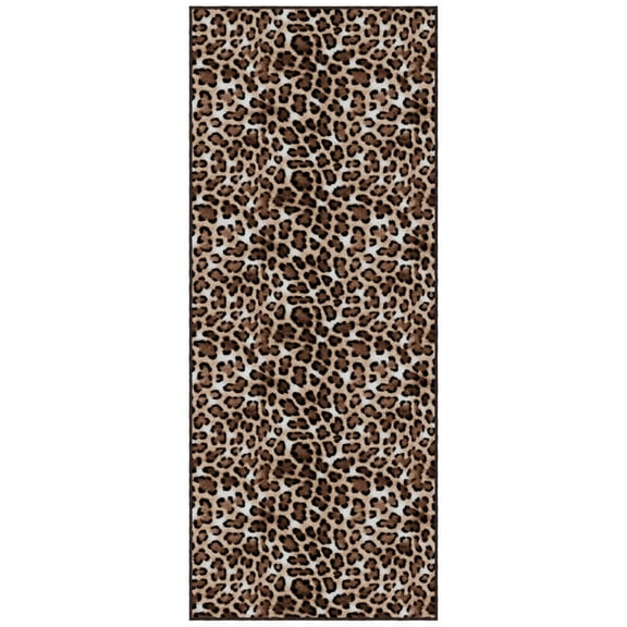 Ottomanson Non-Slip Washable Kitchen Runner Rug Mat for Hallway Durable Easy Care 20" x 53" Leopard Print Brown