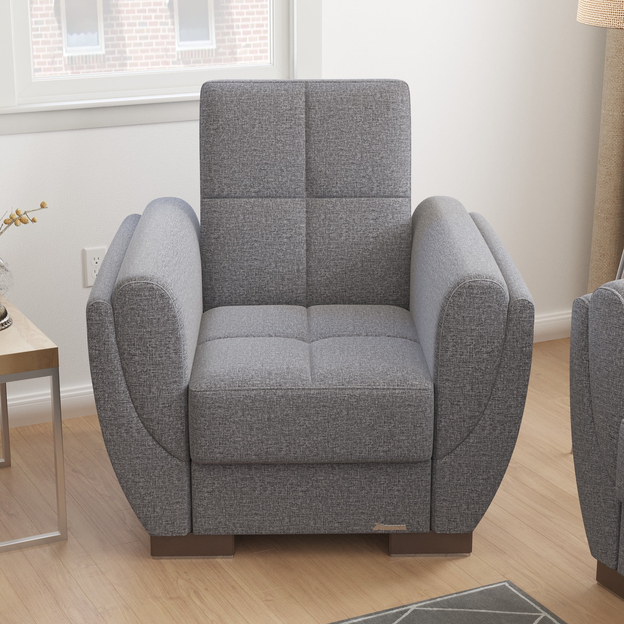 Easy Assembly Living Room Chairs Recliner Chair with Back Support Reading Chair with Footrest Ottomanson Fabric: Gray Polyester