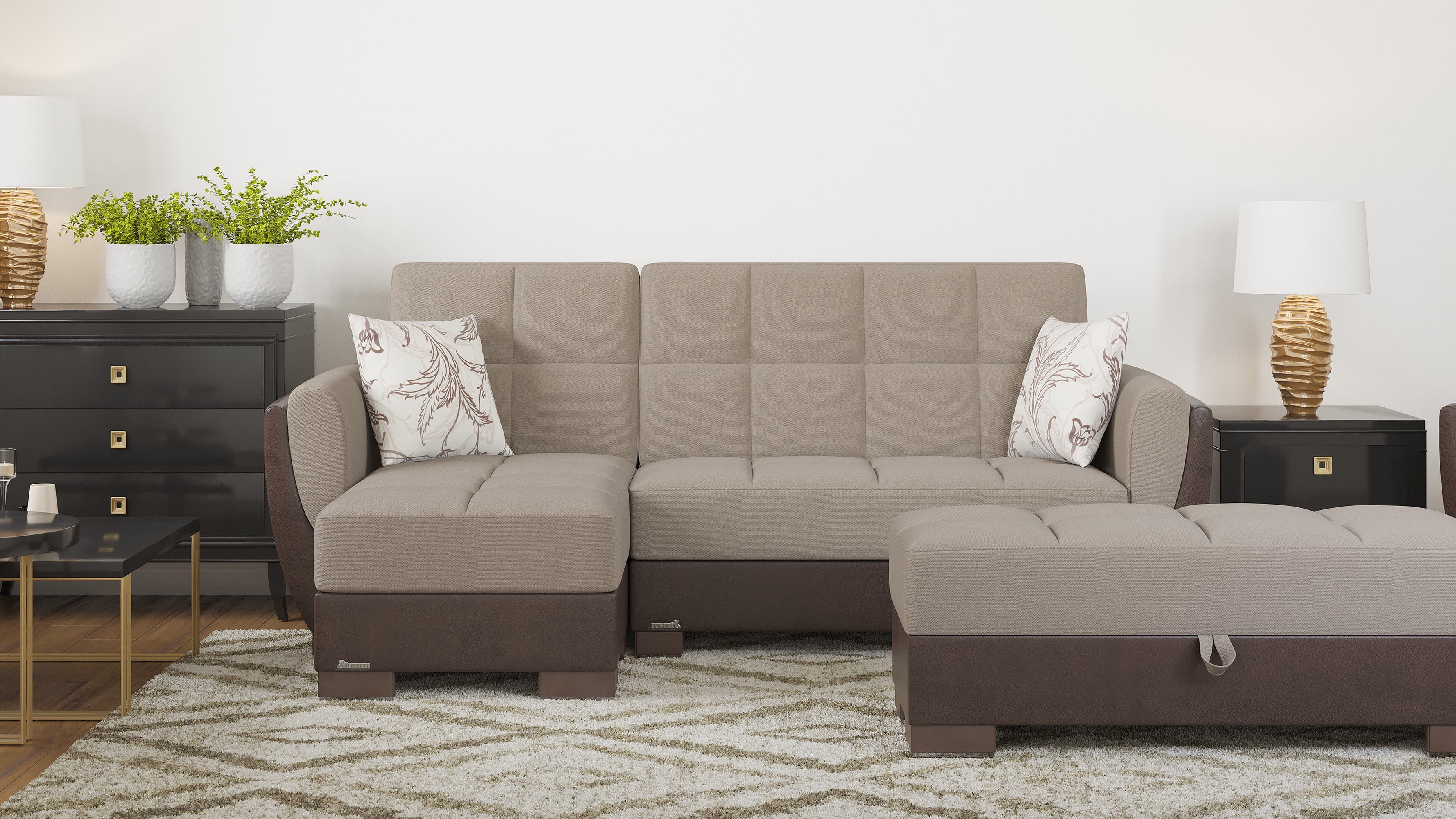 Ottomanson Origins Air Rectangular Upholstered Lift Top Ottoman, Beige/Brown