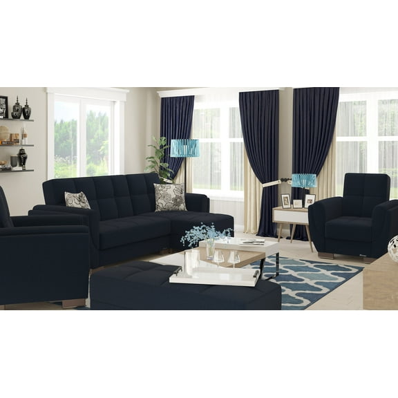 Ottomanson Origins Air Upholstered Storage Ottoman, Dark Blue