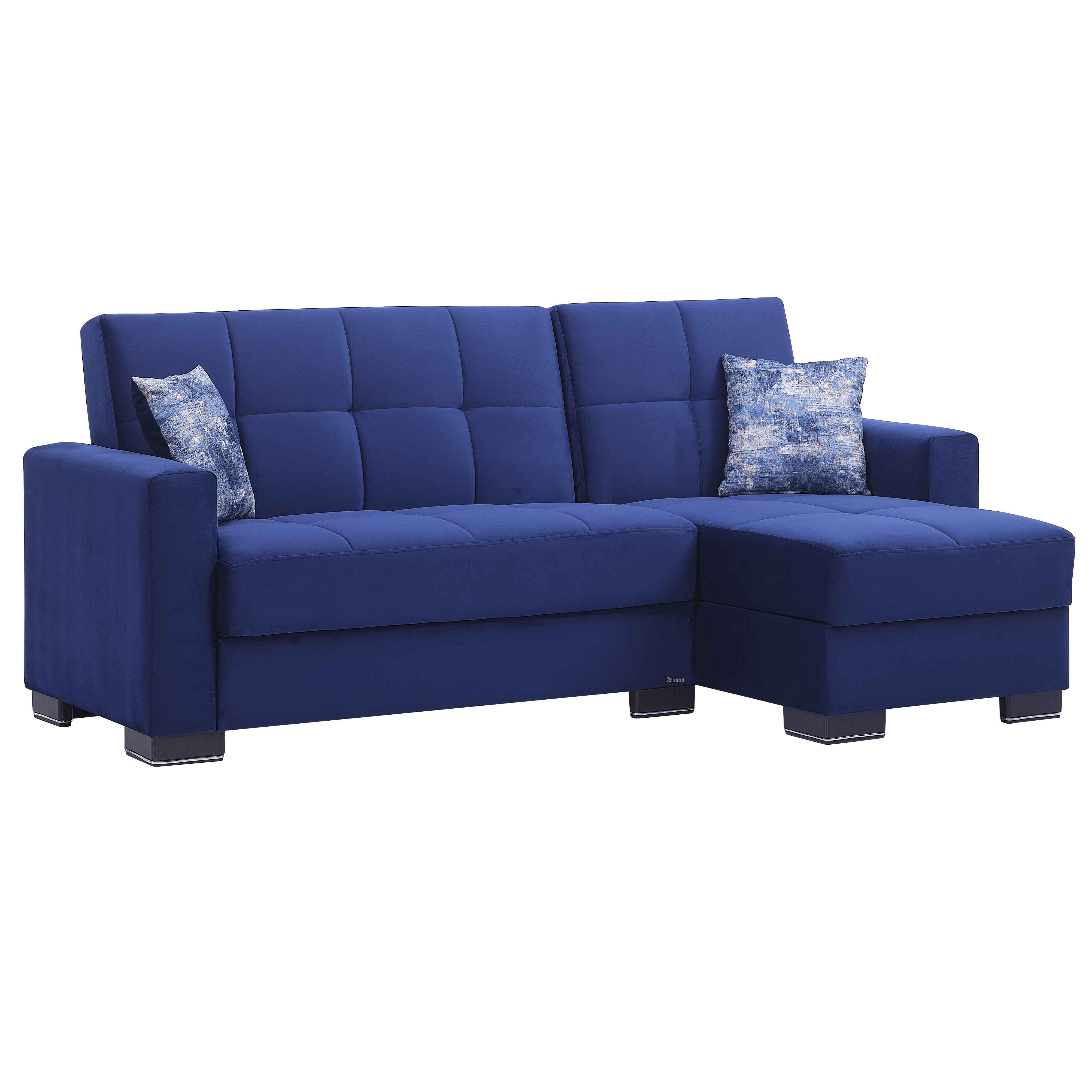Ottomanson Origins Convertible L-Shaped Sectional Sofa, Blue Microfiber