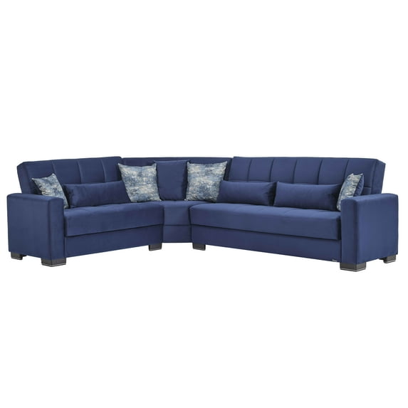 Ottomanson Origins Convertible Sectional Sofa, Blue Microfiber