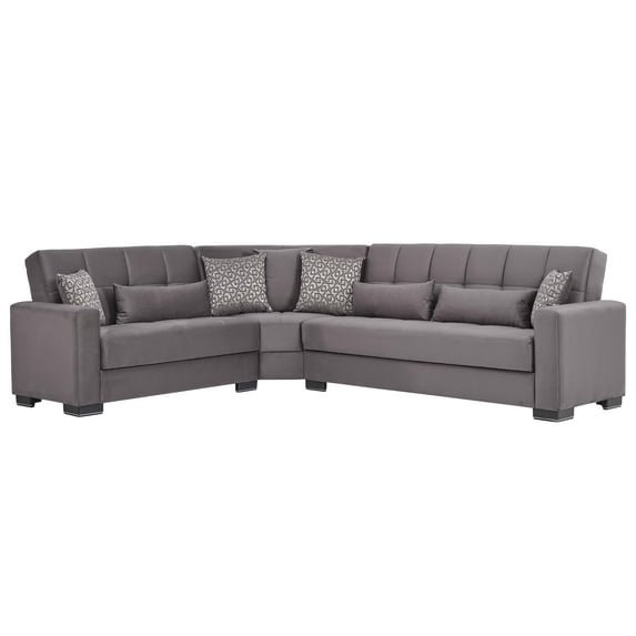 Ottomanson Origins Modern Convertible Sectional Sofa, Gray Microfiber Fabric