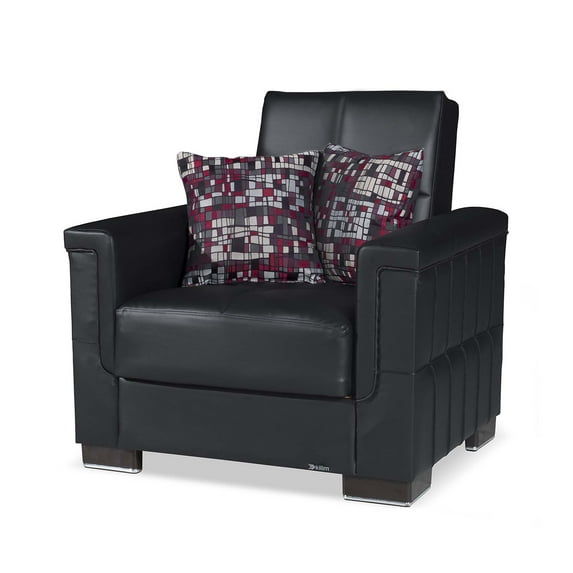Ottomanson Origins Pro Convertible Arm Chair, Black Leatherette Fabric