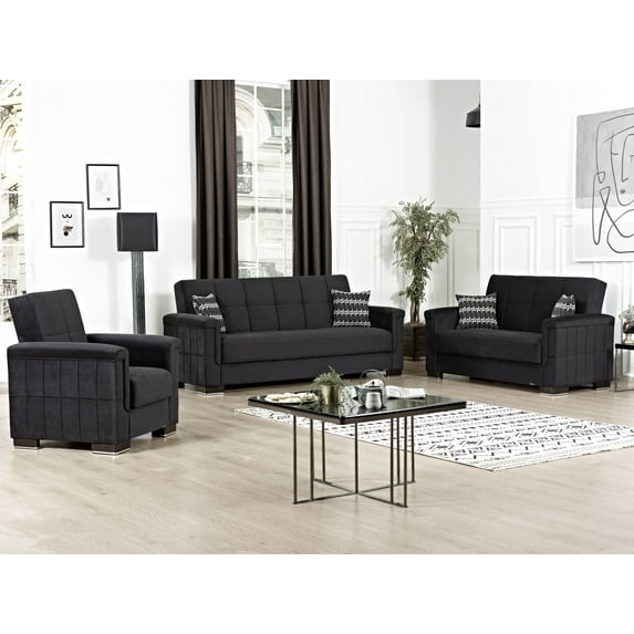 Ottomanson Origins Pro Convertible Arm Chair, Black Microfiber Fabric