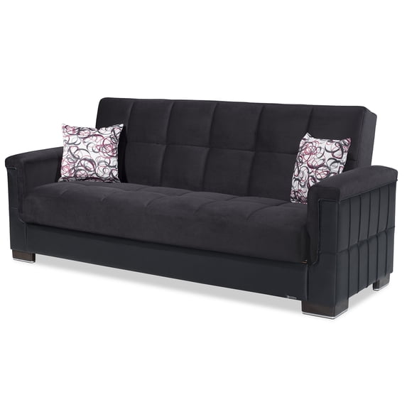 Ottomanson Origins Pro Sofa Bed with Storage 74", Black Microfiber