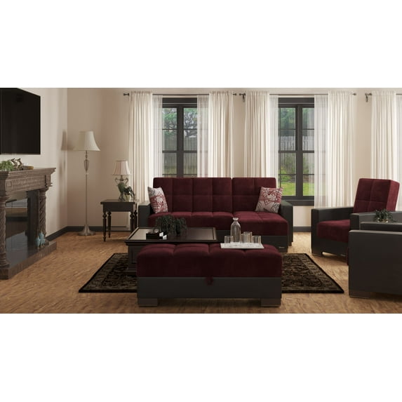 Ottomanson Origins Rectangular Upholstered Lift Top Ottoman, Burgundy/Black