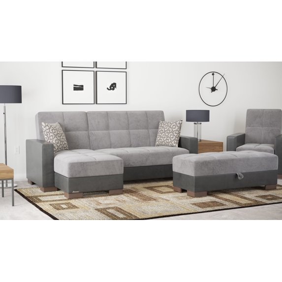 Ottomanson Origins Rectangular Upholstered Lift Top Ottoman, Gray/Black