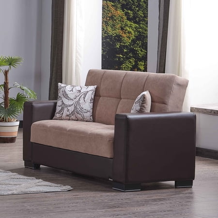 Ottomanson Origins Sleeper Loveseat, Beige/Brown Leatherette Chenille