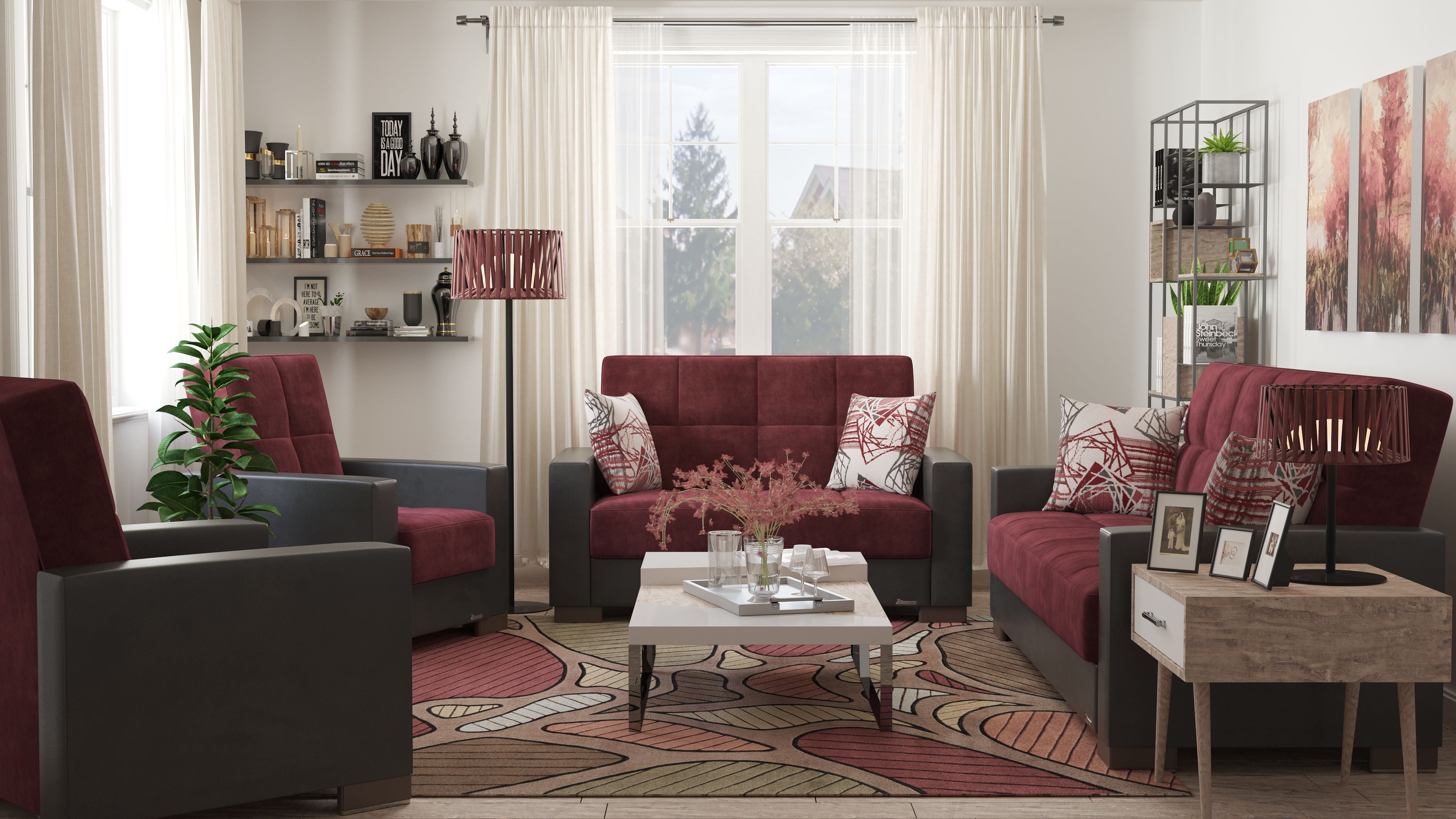 Ottomanson Origins Sleeper Loveseat, Burgundy Color Microfiber