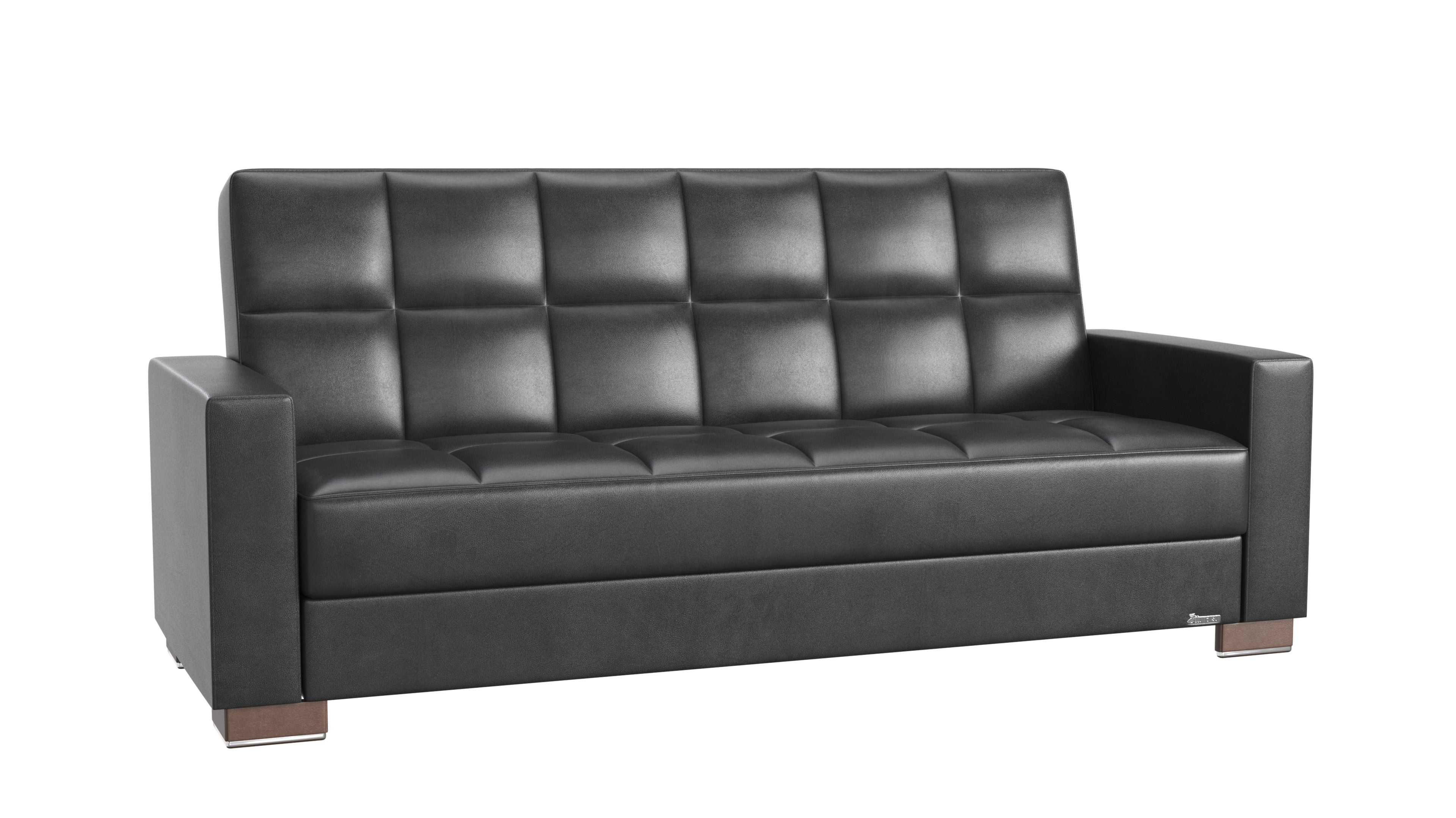 Ottomanson Origins Convertible Sofa Bed with Storage 74", Black Leatherette
