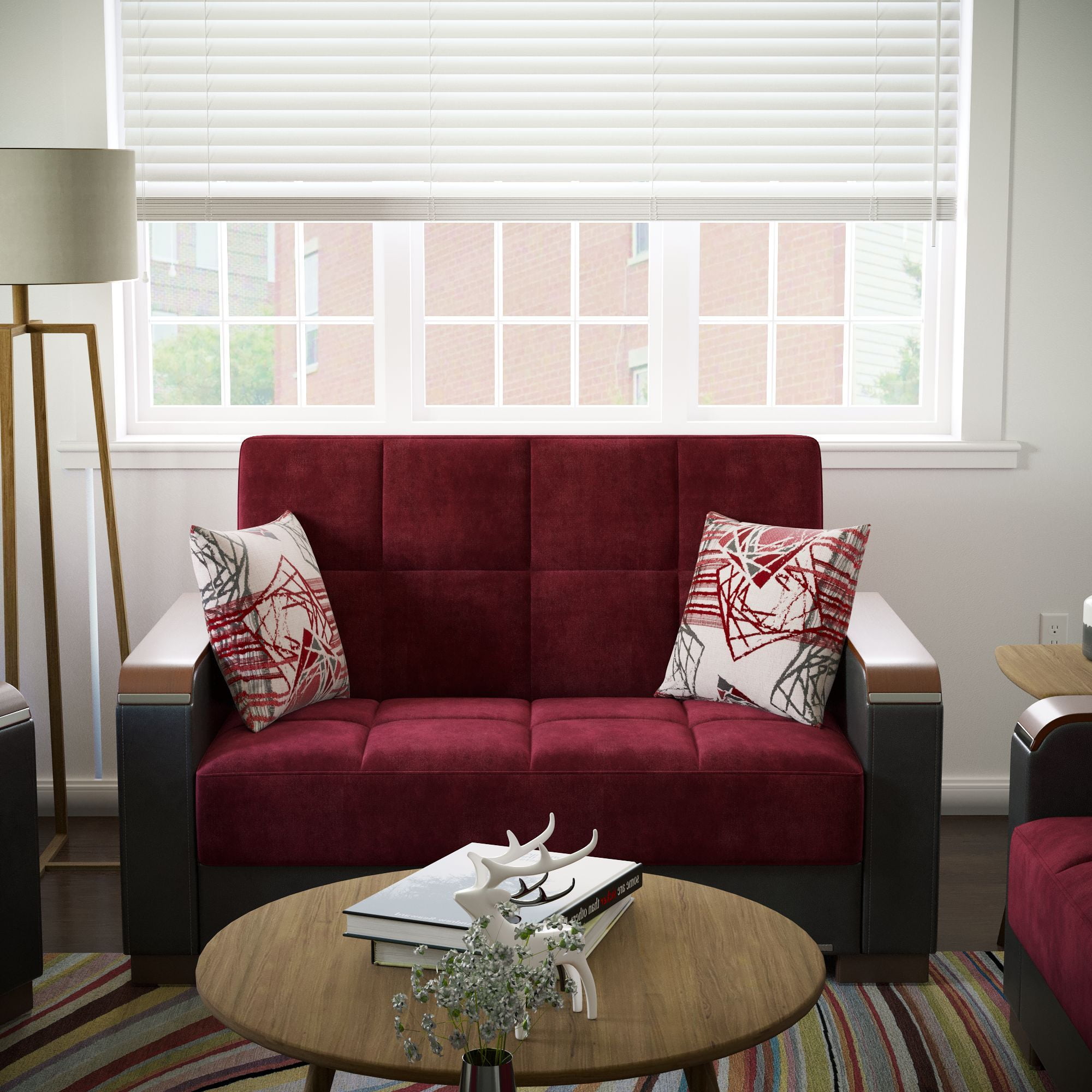Ottomanson Origins X Sleeper Loveseat, Burgundy Color Microfiber