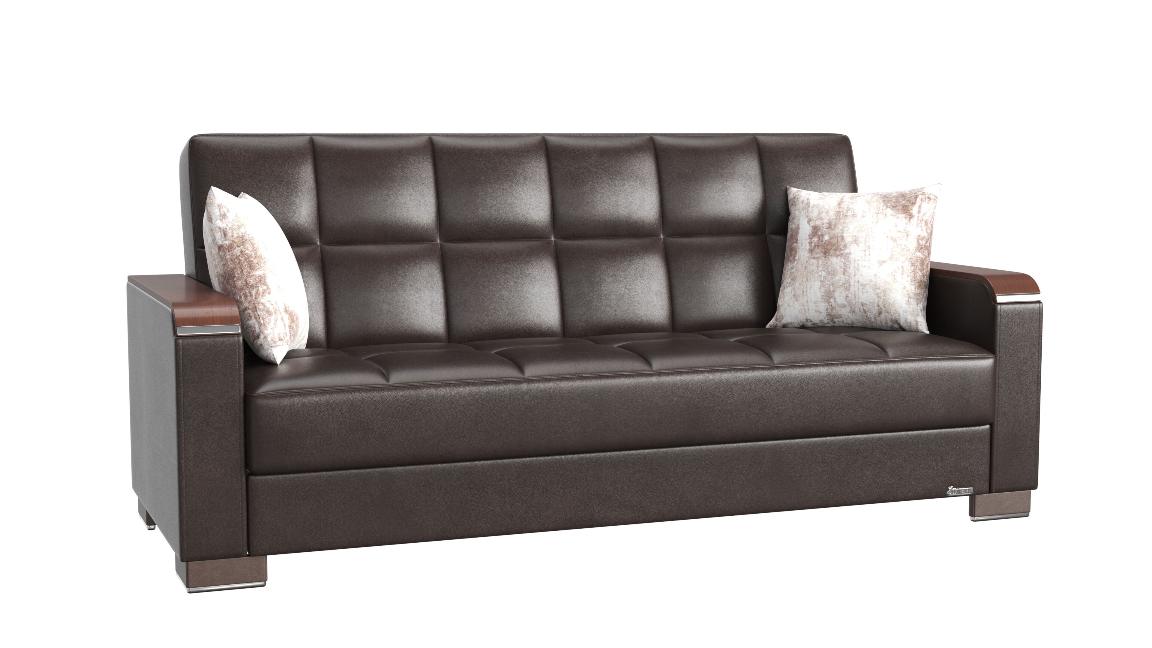 Ottomanson Origins X Sofa Bed with Storage 74", Brown Leatherette