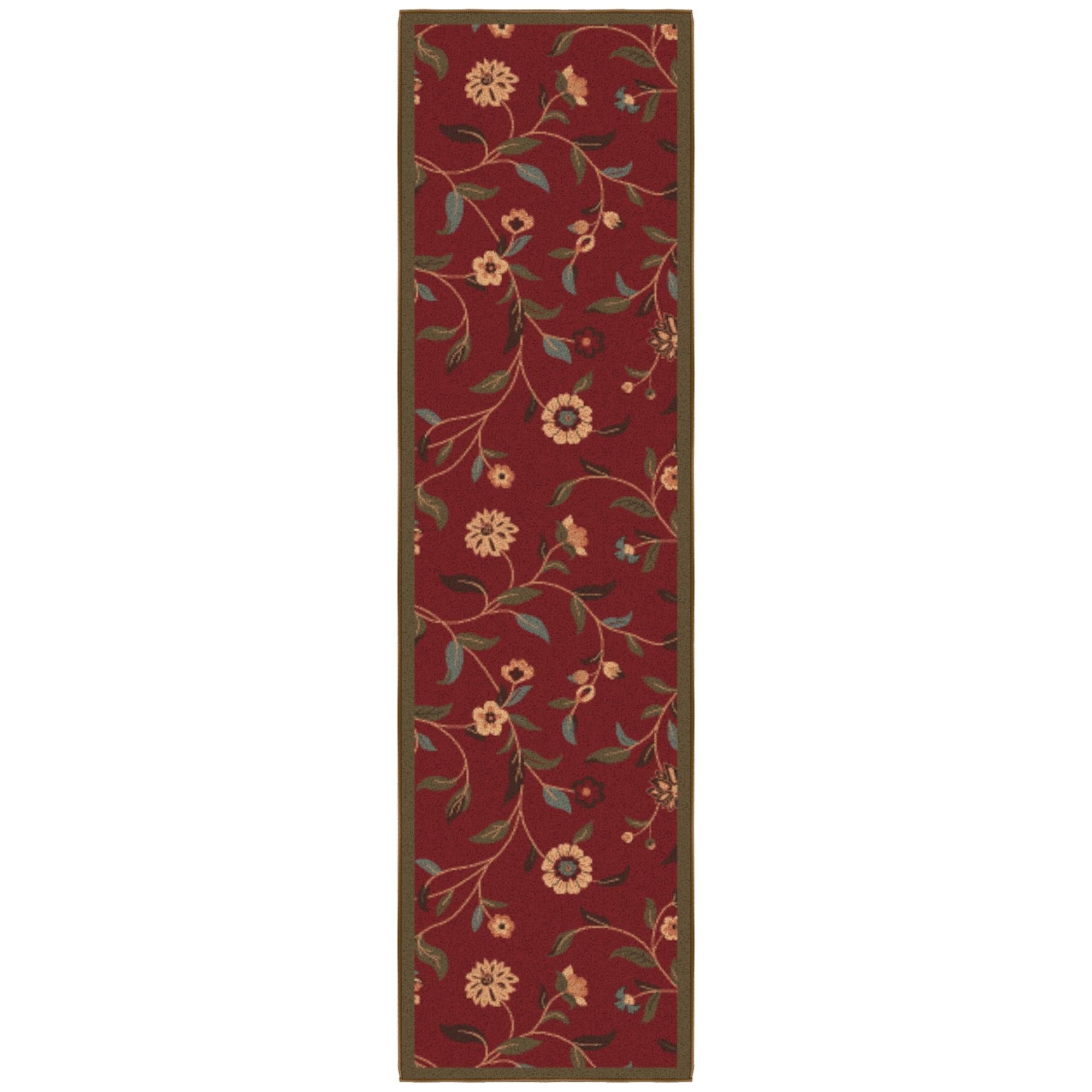 Ottomanson Floral Kitchen Runner Rug 1'10" x 6' - Non Slip Low Pile Carpet, Red
