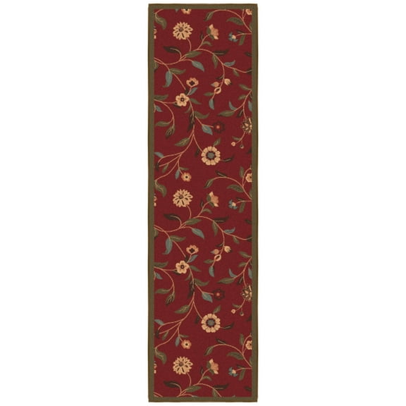 Ottomanson Floral Kitchen Runner Rug 1'10" x 6' - Non Slip Low Pile Carpet, Red