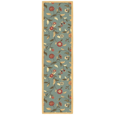 Ottomanson Floral Kitchen Runner Rug 1'10" x 6' - Non Slip Low Pile Carpet, Seafoam Green