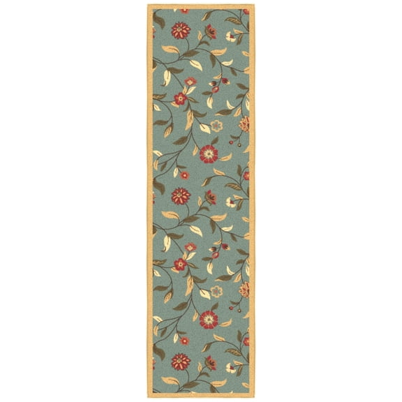 Ottomanson Floral Kitchen Runner Rug 1'10" x 6' - Non Slip Low Pile Carpet, Seafoam Green