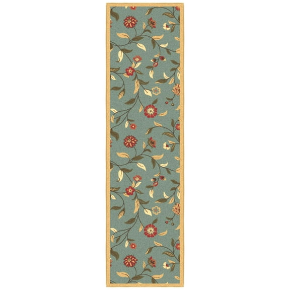 Ottomanson Floral Kitchen Runner Rug 1'10" x 7' - Non Slip Low Pile Carpet, Seafoam Green